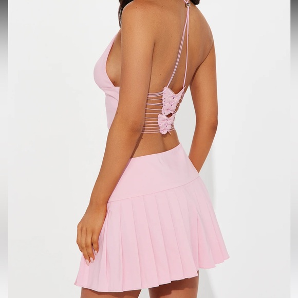 Just like a butterfly pink skirt set two piece pleated skirt and adjustable top - Picture 2 of 6